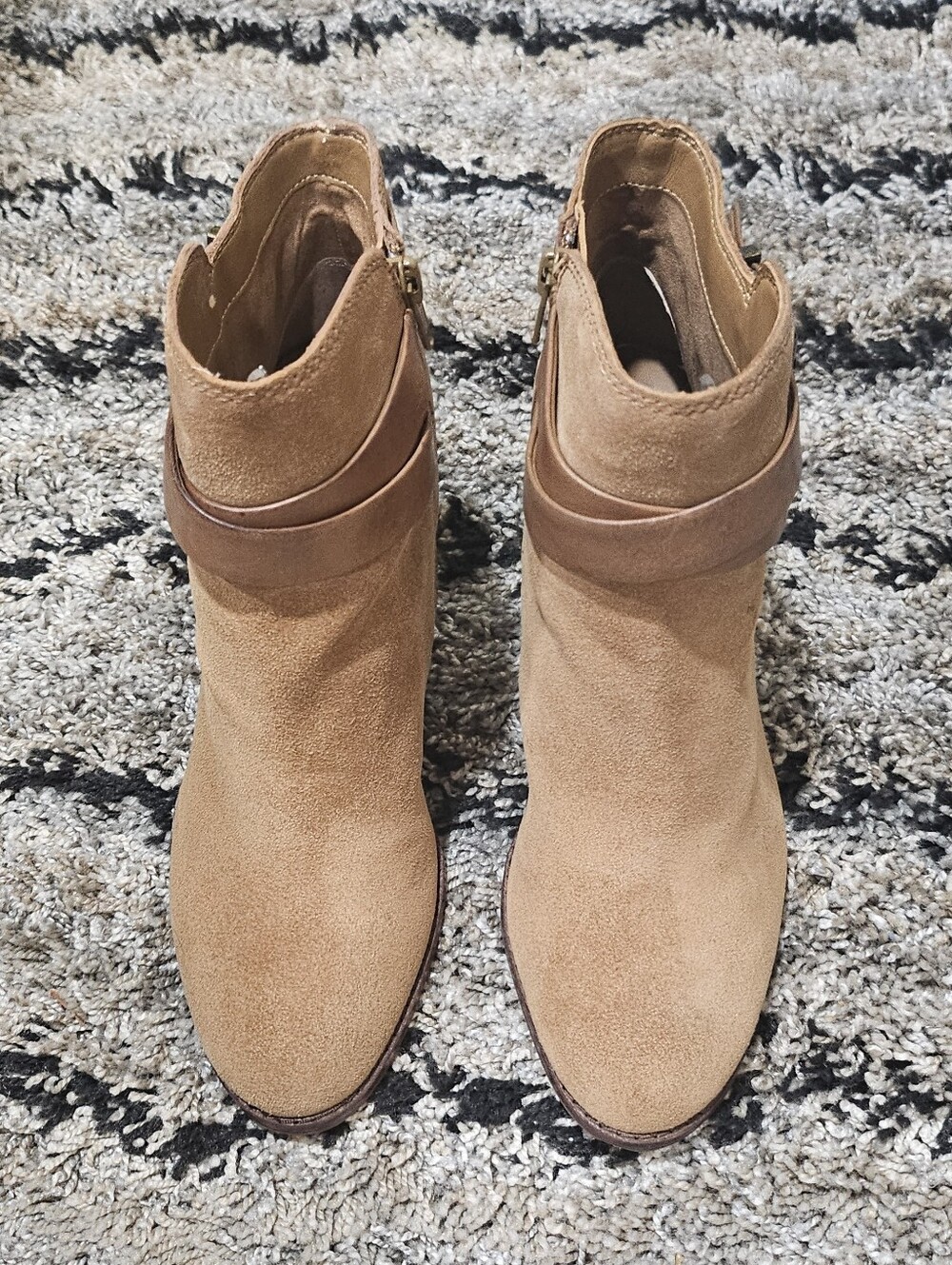 NWB Gianni Bini Tan Suede Ankle Booties Side Buckle Heel 7.5